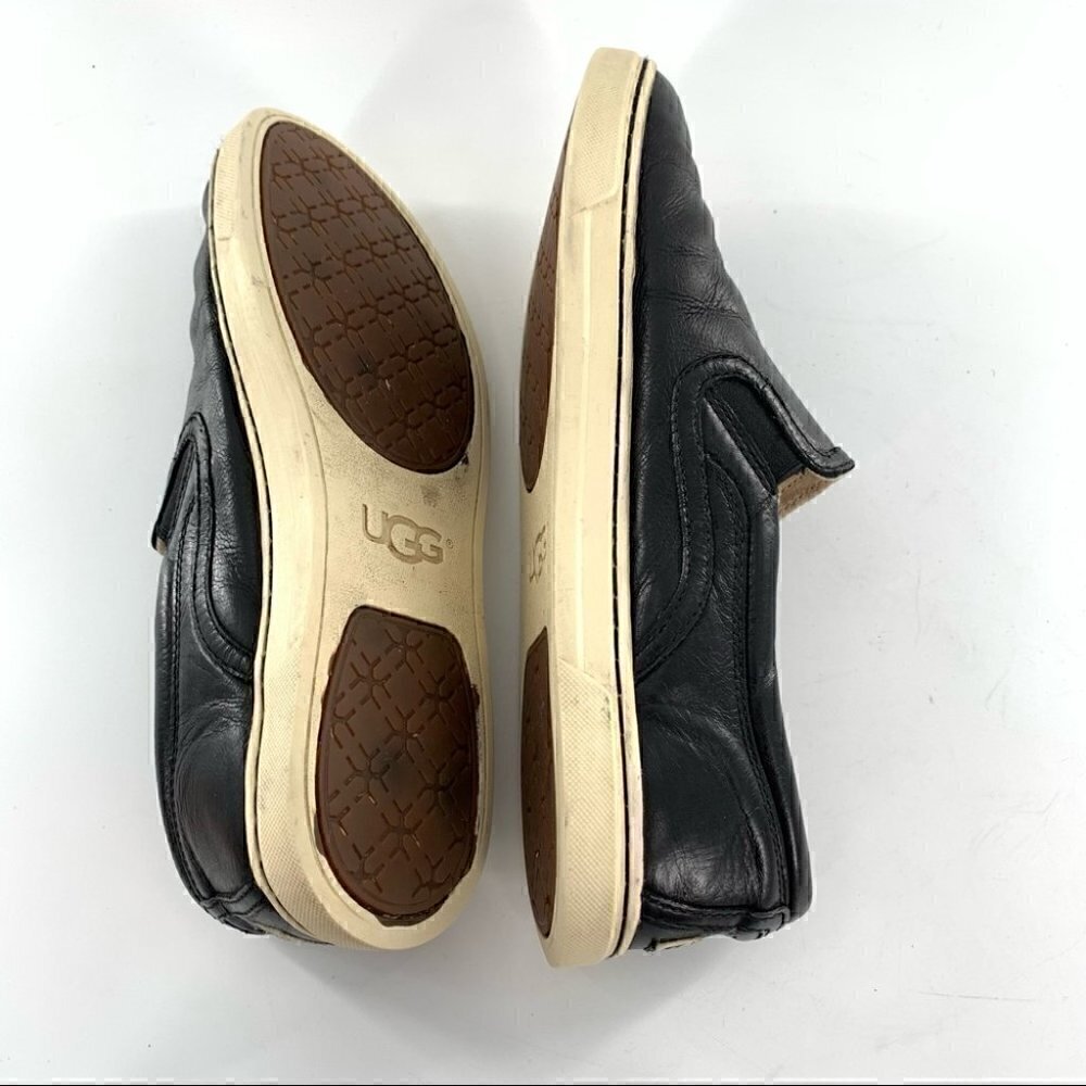 Ugg slip on sneakers size 8 39 black leather fleece wool lining flatforms - Picture 6 of 14
